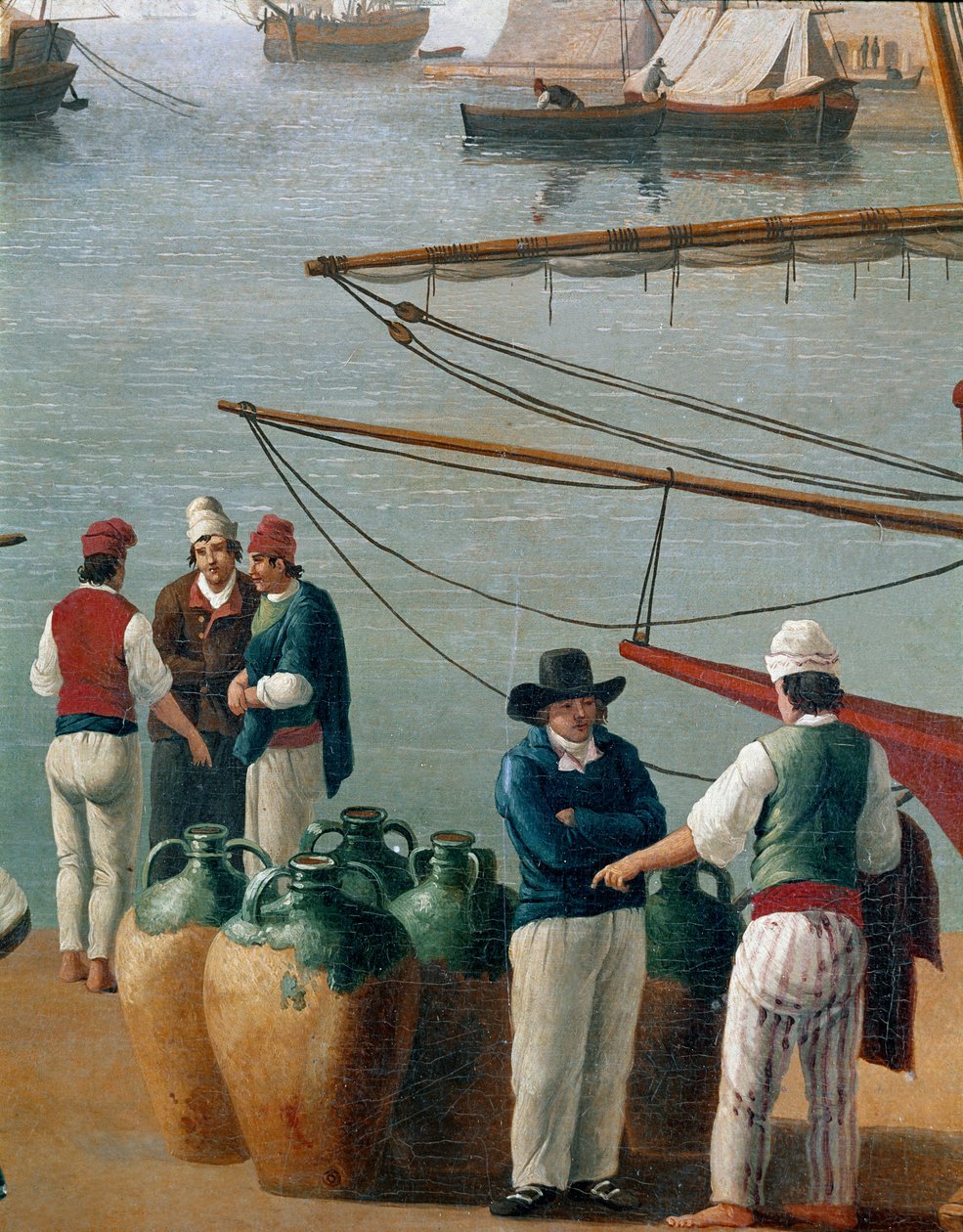 Fiskere og olivenoliehandler i Napoli, Italien (fiskere, olivenoliehandlere i Napoli havn) Maleri af Jacob Philipp Hackert dit Hackert d