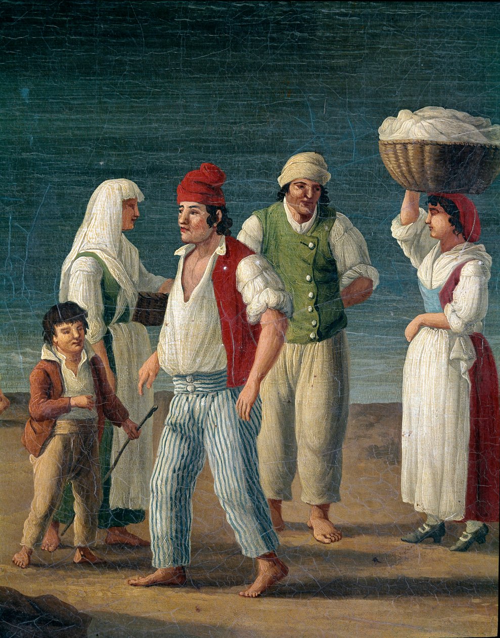 Fiskere og bondekvinder fra Barletta, Italien - Detaljemaleri af Jacob Philipp Hackert dit Hackert d
