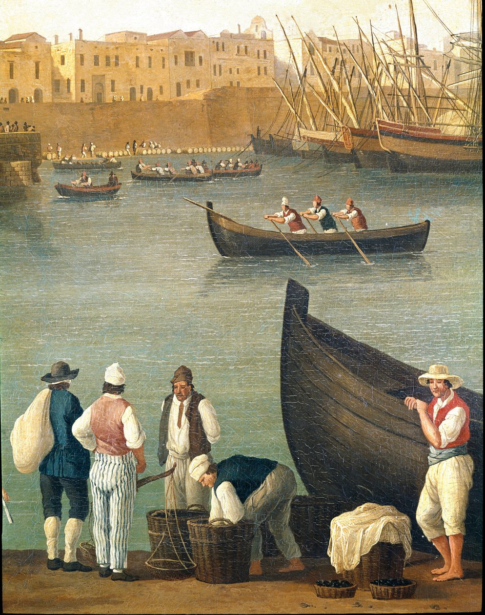 Muslingefiskere fra Monopoli, Puglia, Italien (Muslingefiskere i Monopoli) Maleri af Jacob Philipp Hackert dit Hackert d