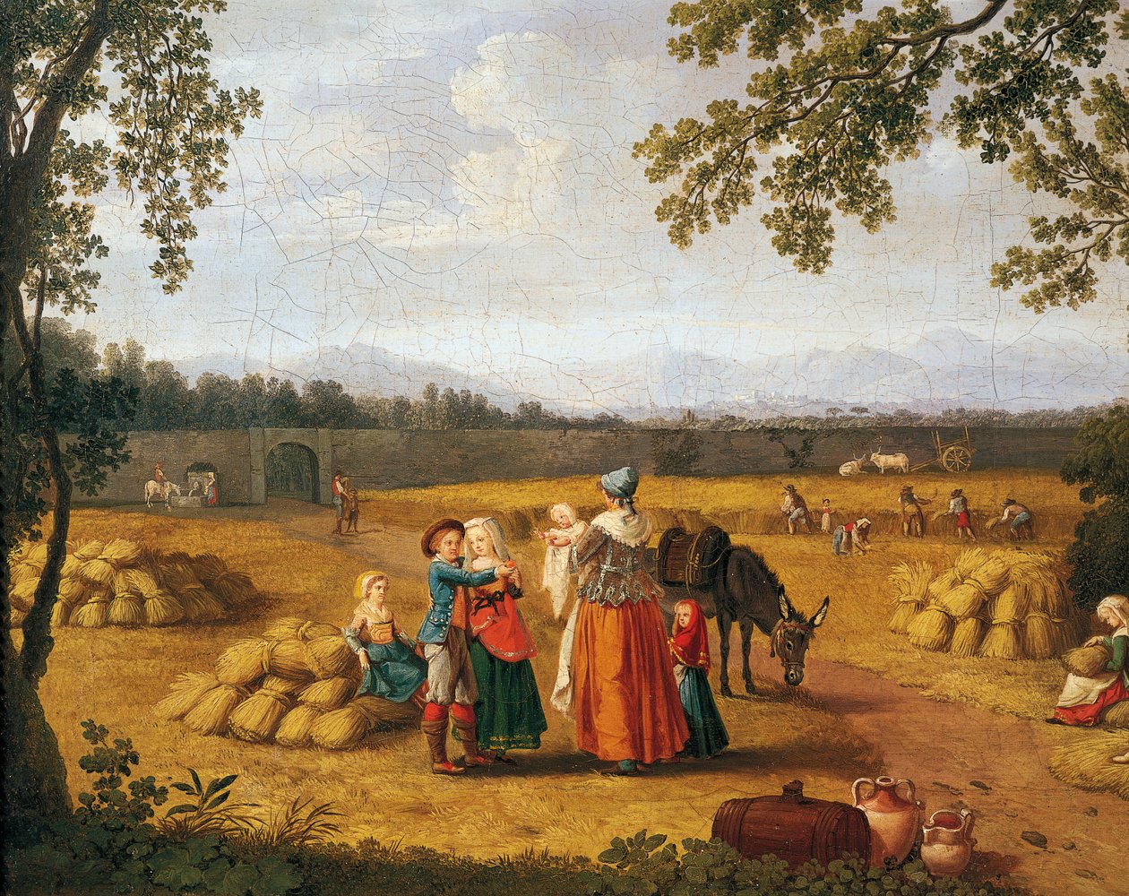 Kongelig familie høster på Carditello Estate (olie på lærred) af Jacob Philippe Hackert