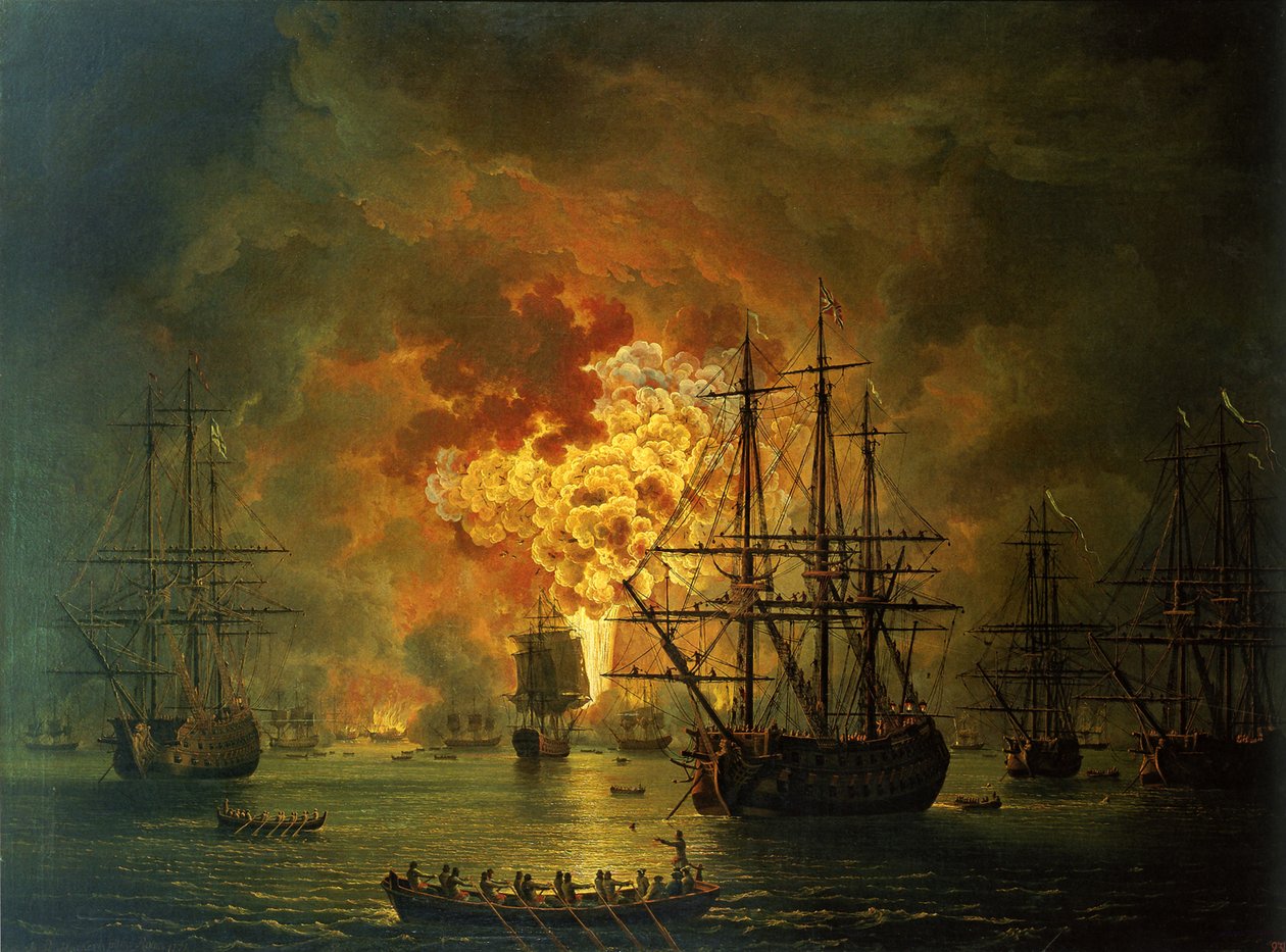 Ødelæggelsen af den tyrkiske flåde i Chesma-bugten, 1772 af Jacob Philippe Hackert