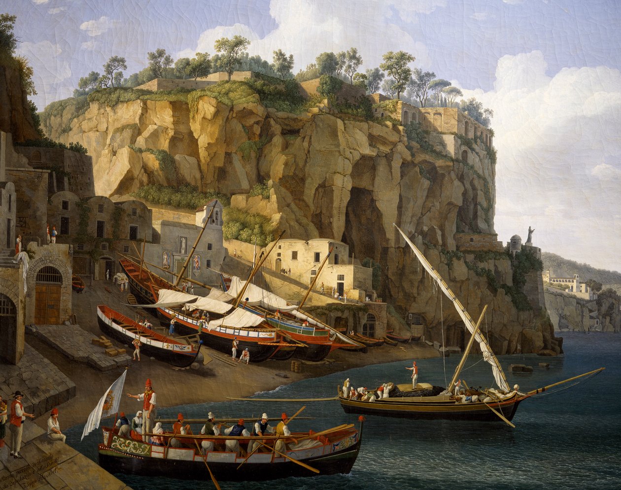 Udsigt over lille marina ved Sorrento (olie på lærred) af Jacob Philippe Hackert
