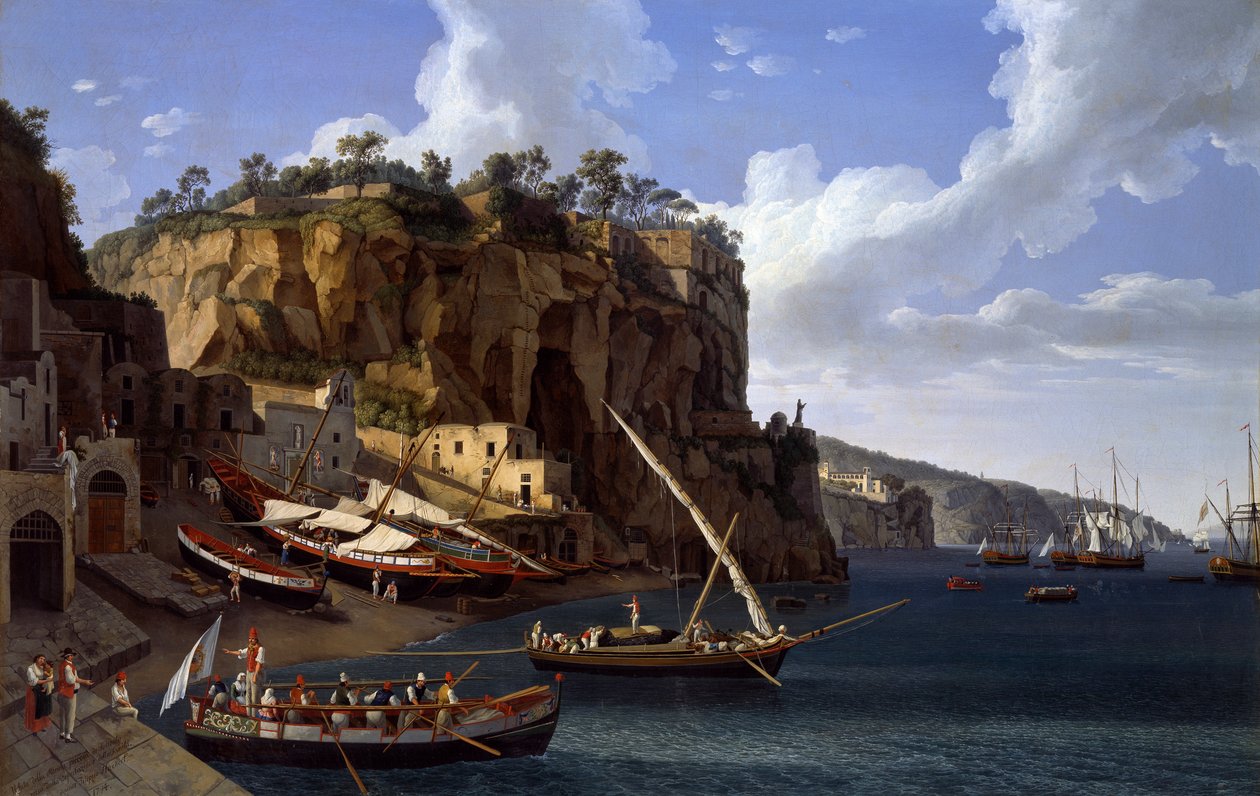 Udsigt over den lille lystbådehavn i Sorrento af Jacob Philippe Hackert
