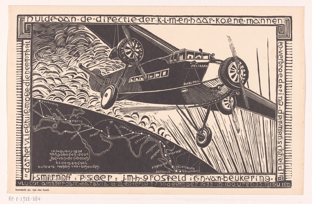 Pelikanens flyvning fra Amsterdam til Batavia i 1933 af Jacob Pieter van den Bosch