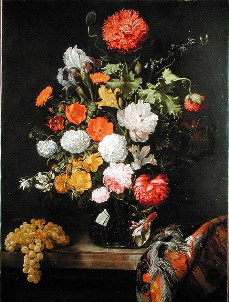 Stilleben med blomster og druer, ca.1675 af Jacob Rootius