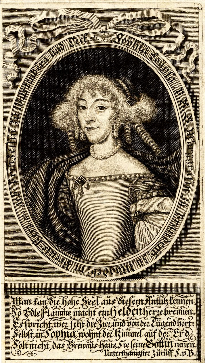 Portræt af Sophie Louise af Württemberg-Stuttgart 1642-1702, markgrevin af..., 1672. af Jacob Sandrart von