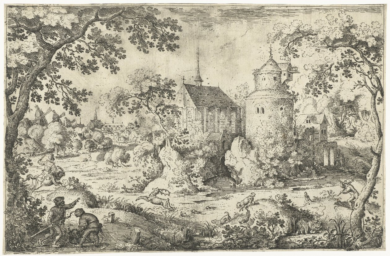 Hjortejagt ved et kapel To hjortejagtscener (serietitel) af Jacob Savery (I)