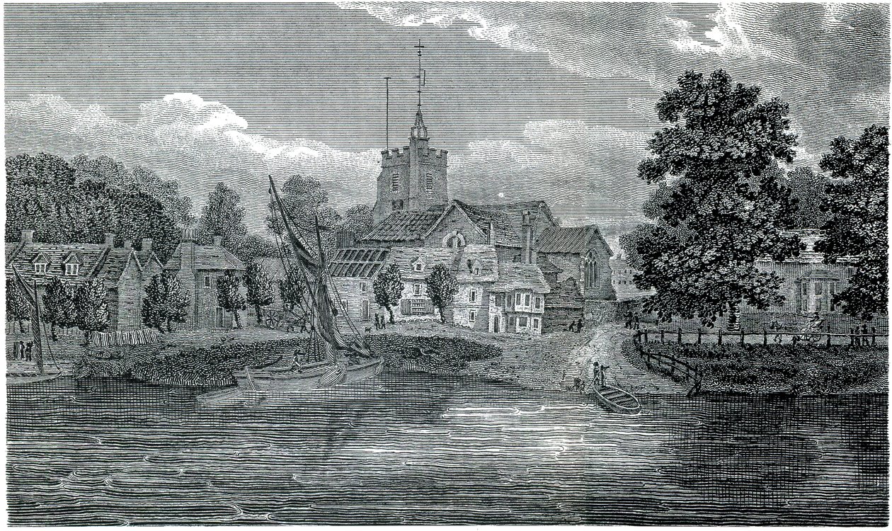 Gravering af St Nicholas Church Chiswick af Schnebbelie 1807 af Jacob Schnebbelie