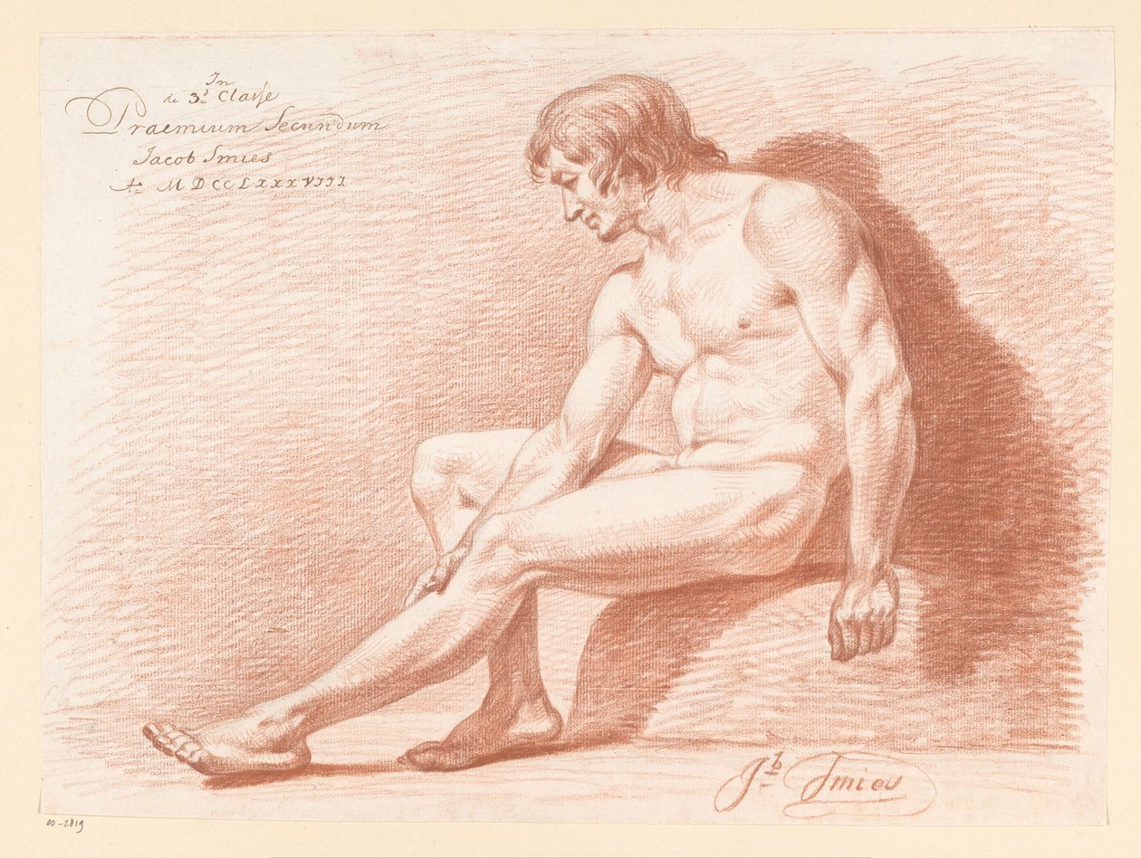Siddende mand nøgen, set fra siden (2. præmie 1788) af Jacob Smies