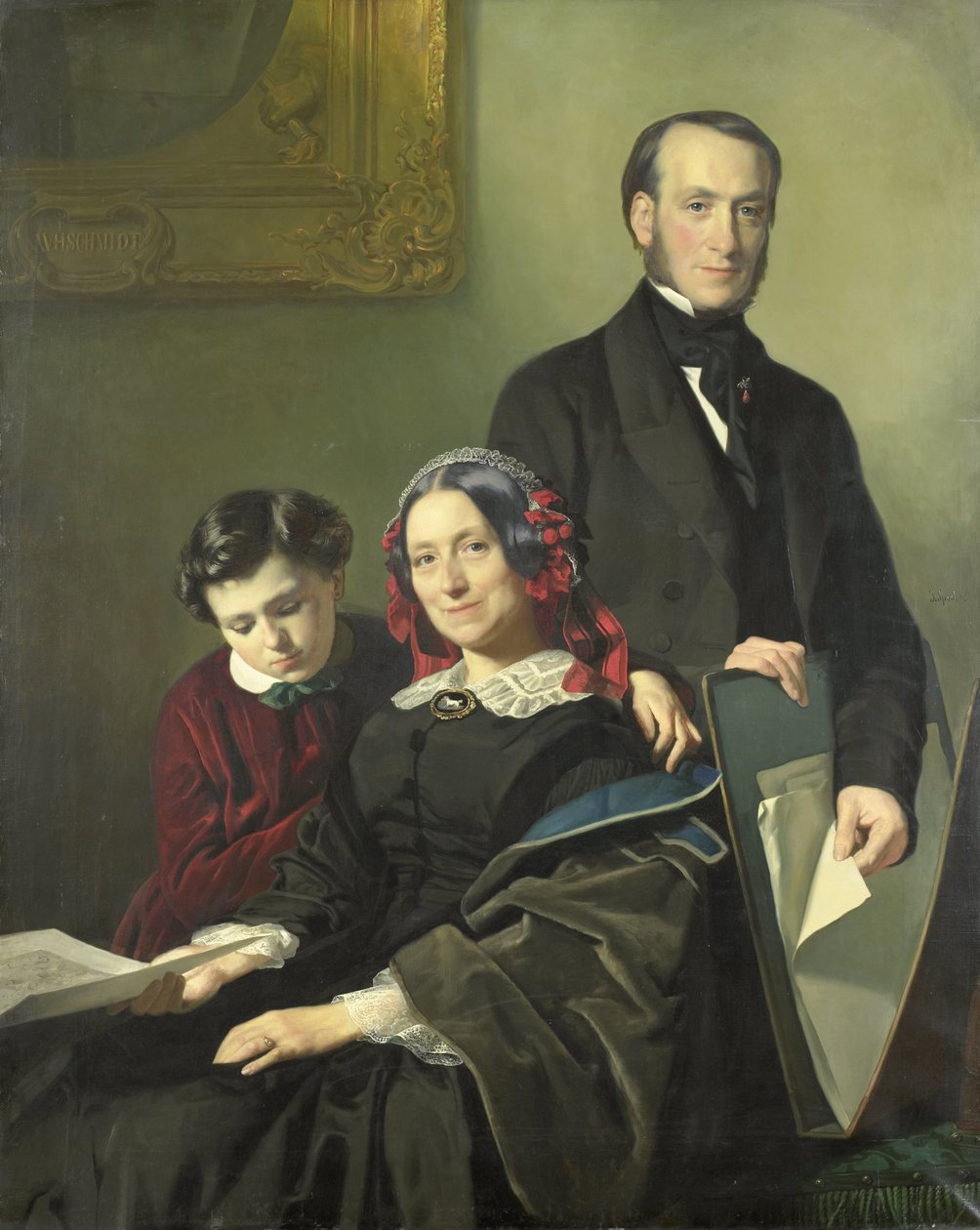 Fru A.J. Schmidt-Keiser, enke efter maleren Willem Hendrik Schmidt (1809-49), Jacob Spoels lærer, med sin bror J.N. Keizer og hendes 10-årige søn af Jacob Spoel