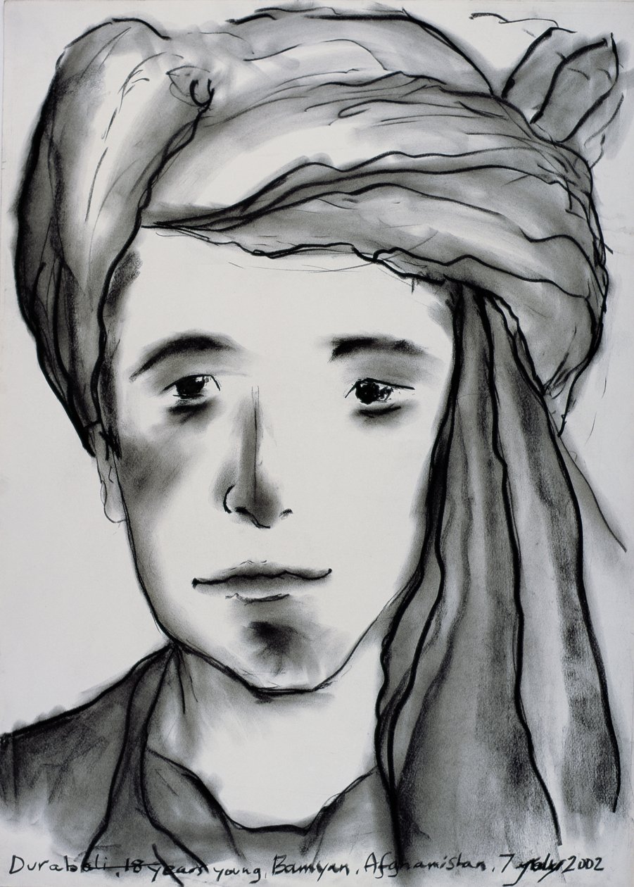 Durabali, 18 år ung, Bamyan, Afghanistan, 2002 (kul på papir) af Jacob Sutton