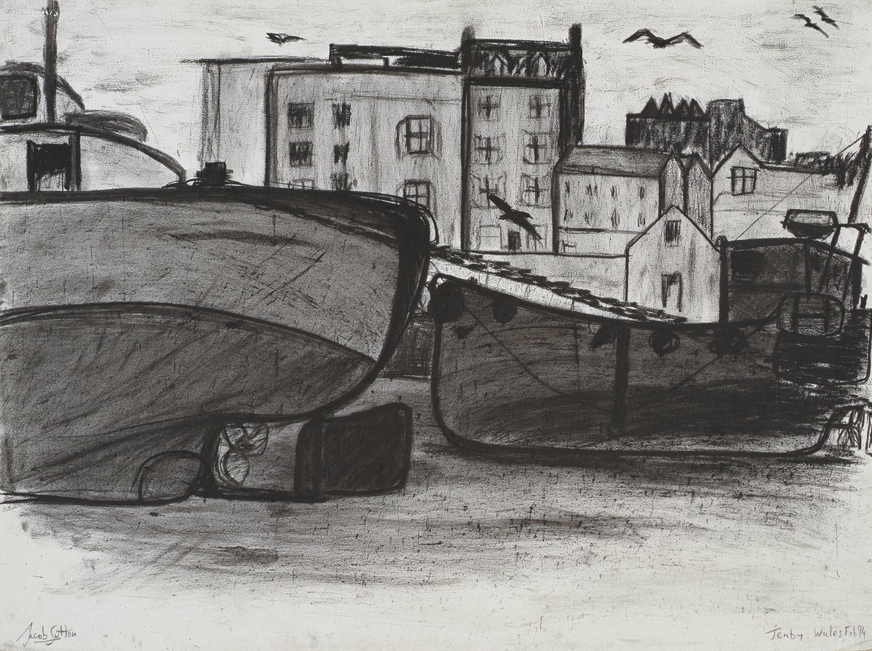 Tenby, 1994 (kul på papir) af Jacob Sutton