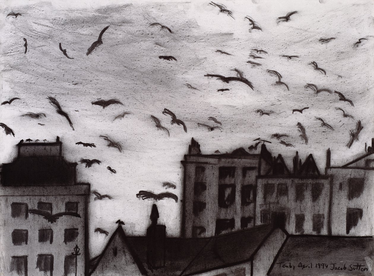 Tenby, 1994 (kul på papir) af Jacob Sutton