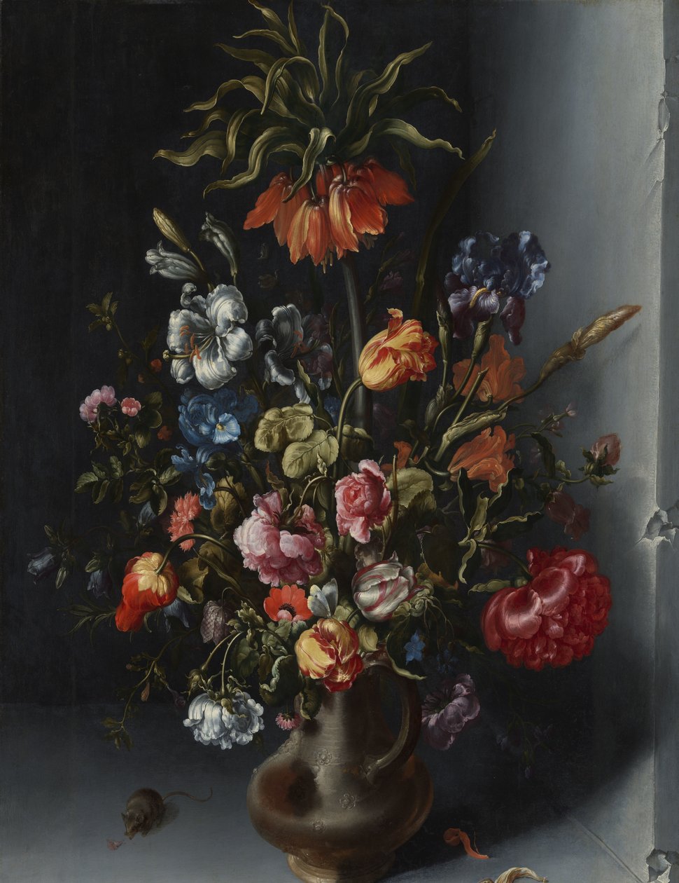 Blomsterstilleben med en kejserkrone i en stenniche af Jacob Vosmaer (signed by artist)