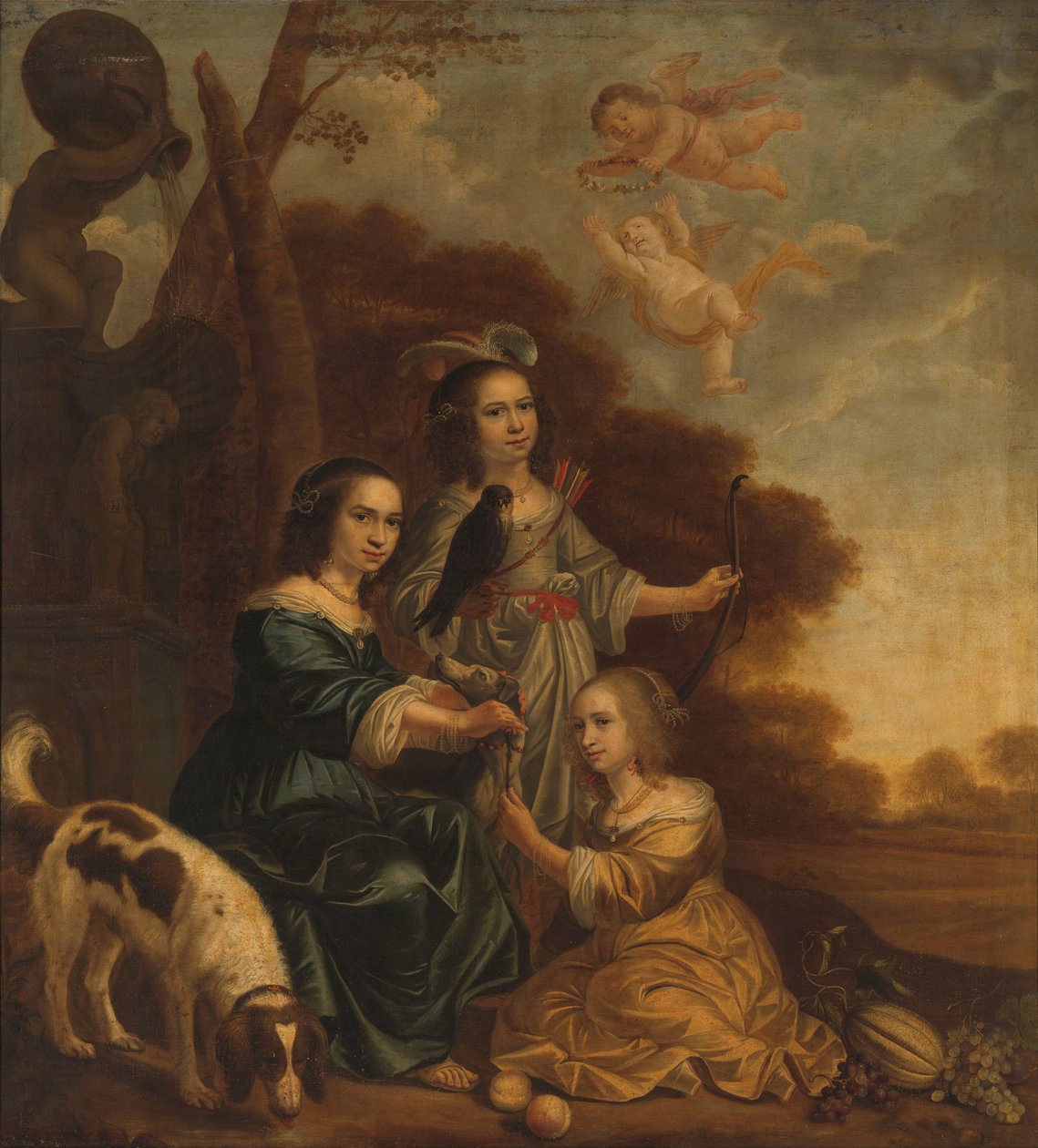 Portræt af Geertruyt, Margriet og Anna Delff, kunstnerens døtre (Portræt af tre små piger i et landskab) af Jacob Willemsz. Delff (II)