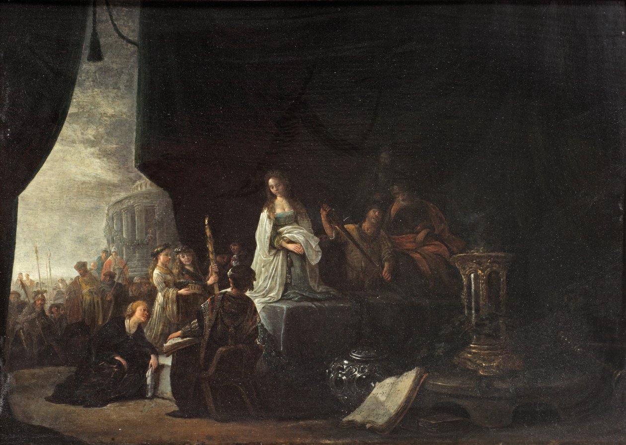 Jeftas datters offer (olie på panel) af Jacob Willemsz de (c.1630 after 1675) Wet