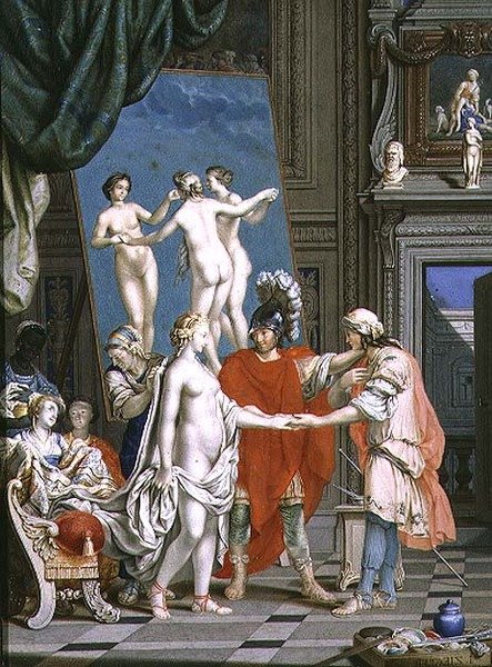 Alexander den Store (356-323 f.Kr.) introducerer Campaspe til Apelles (4. århundrede f.Kr.) af Jacob Ziegler