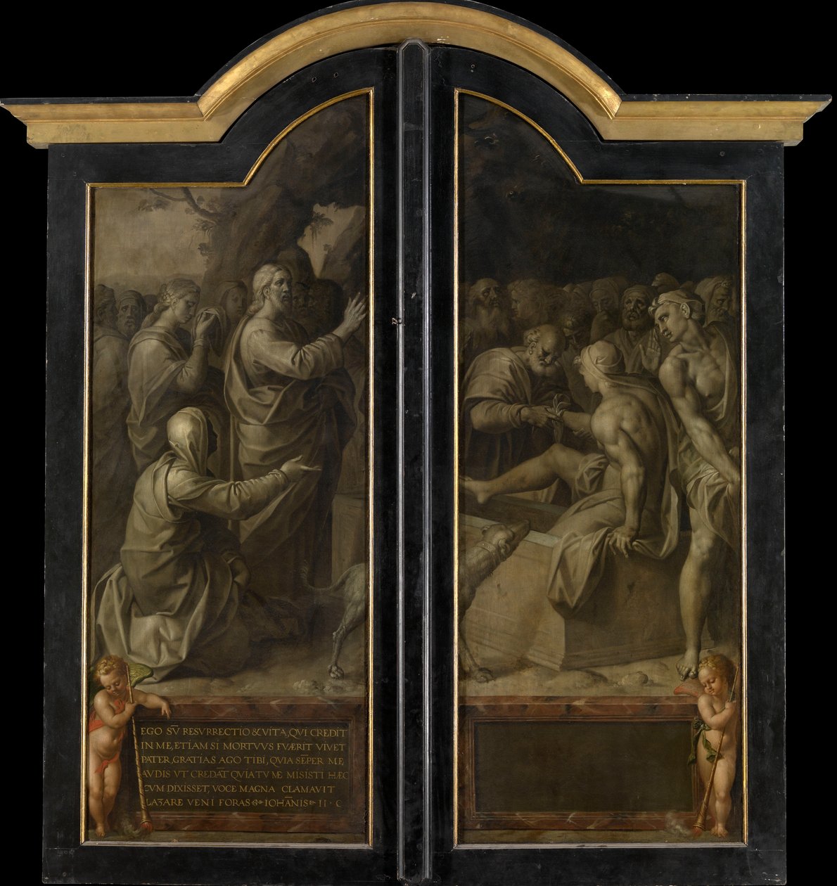 The Raising of Lazarus (lukkede ydre paneler) (olie på panel) af Jacob de Backer