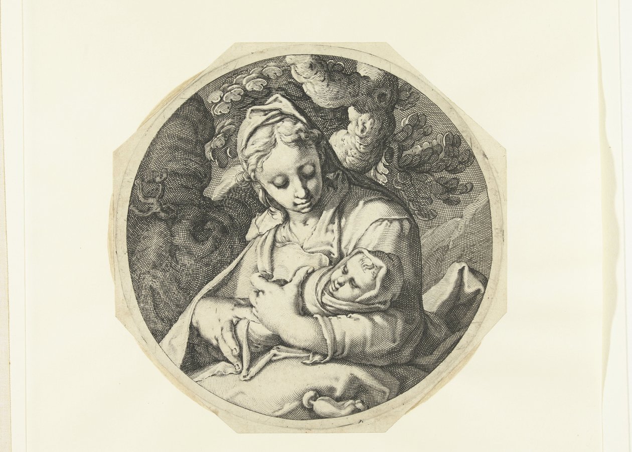 Maria med Kristusbarn Maria med Kristusbarnet og Josef med tømrerværktøj (serietitel) af Jacob de Gheyn (II) (workshop of)