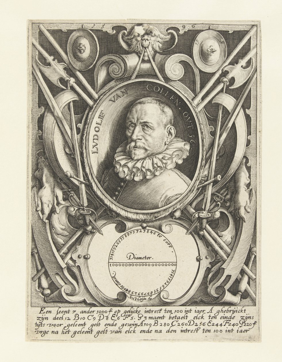 Portræt af Ludolf van Ceulen i en alder af 56 af Jacob de Gheyn (II)