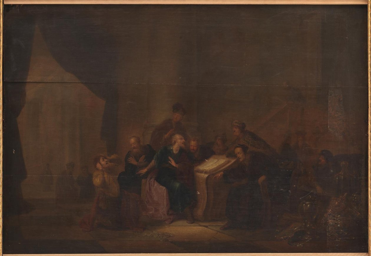 Judas kaster sølvstykkerne ned i templet af Jacob de Wet d.Æ.
