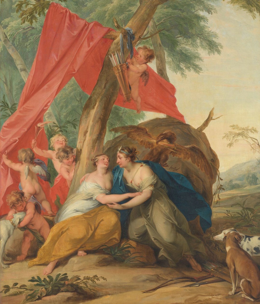 Jupiter, forklædt som Diana, forfører nymfen Callisto af Jacob de Wit (signed by artist)