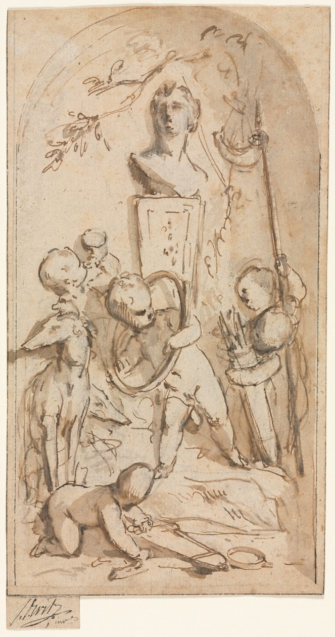 Buste af Diana med Putti og Jagtegenskaber af Jacob de Wit