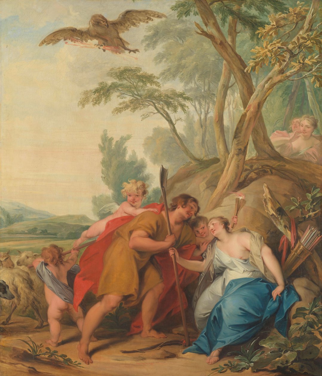 Jupiter, forklædt som en hyrde, forfører Mnemosyne, erindringens gudinde, 1727 af Jacob de Wit