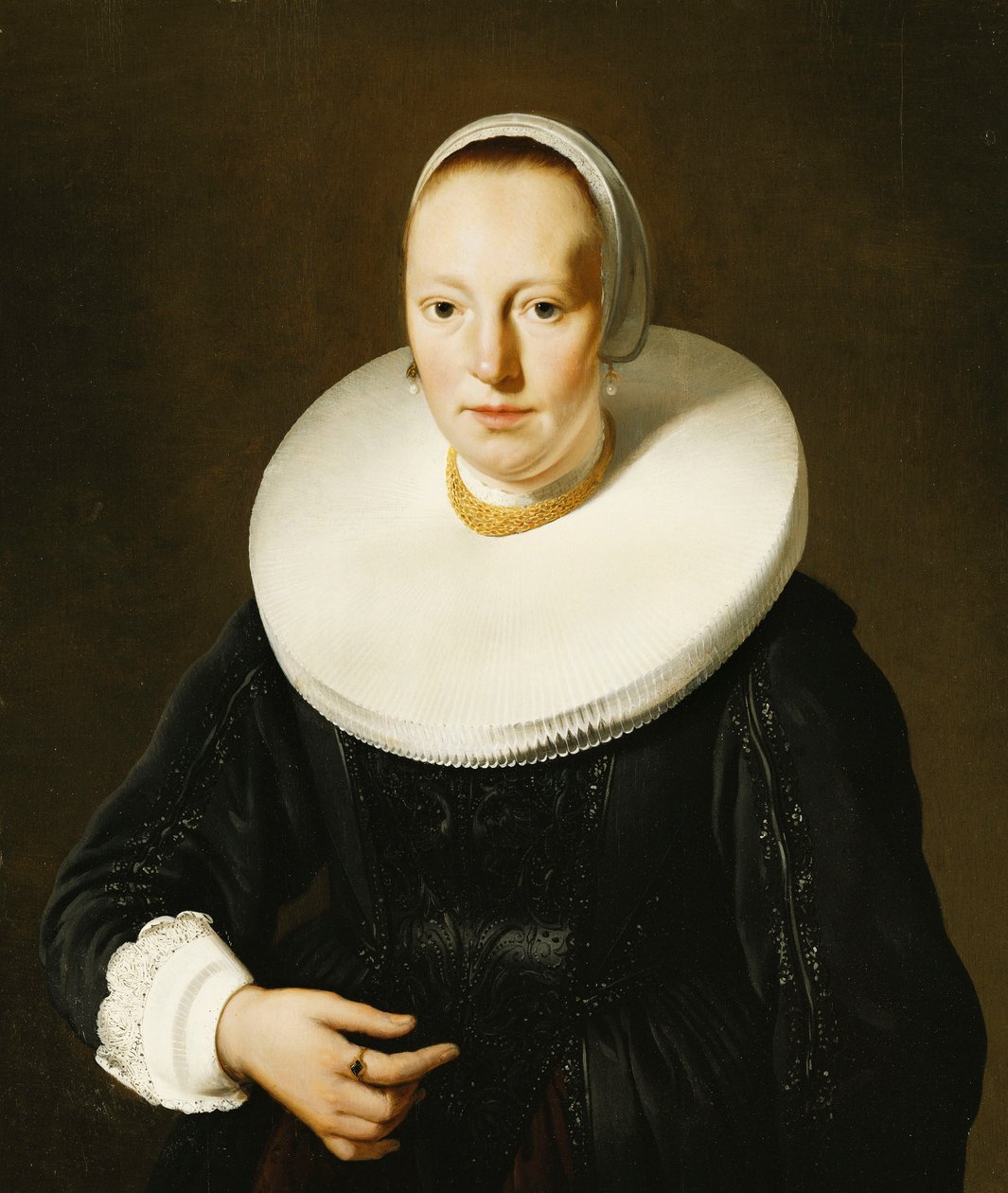 Portræt af en Dame, halvlængde, i en sort Applikationsmave og Kjole og en Møllestens Ruff, af Jacob or Jacques van Loo