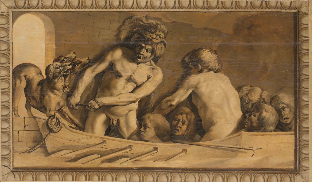 Hercules får Cerberus fra underverdenen (Charon, færgemanden fra Styx) af Jacob van Campen