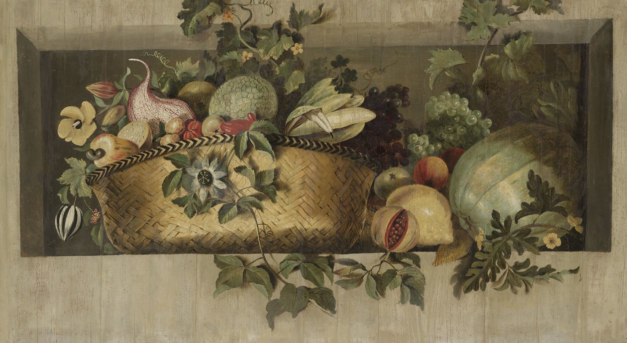 Stilleben med frugt- og blomsterguirlander af Jacob van Campen