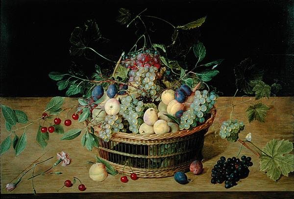 En kurv med frugt (olie på panel) af Jacob van Hulsdonck