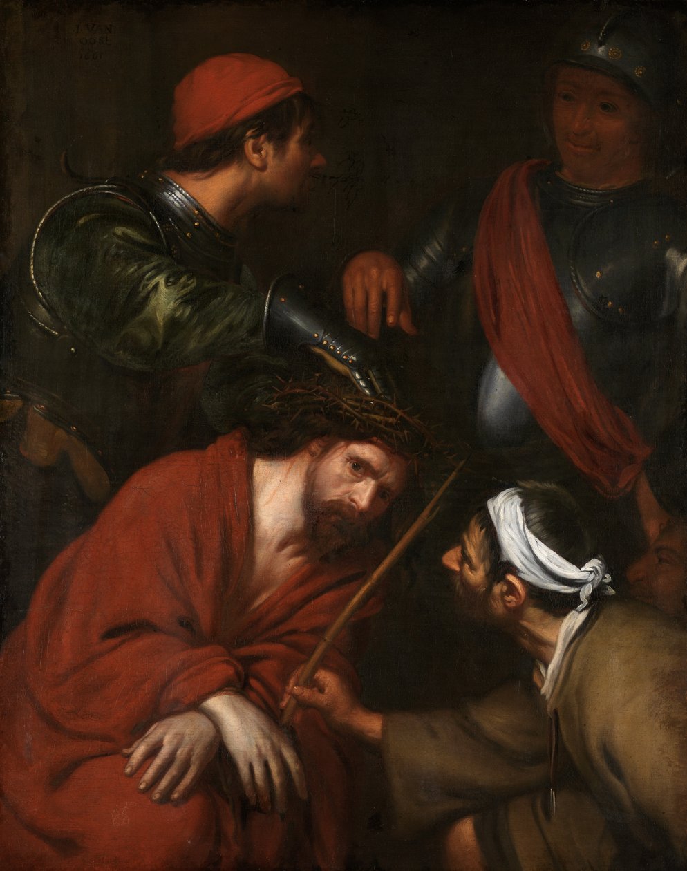 Kristus kronet med torne (olie på lærred) af Jacob van Oost