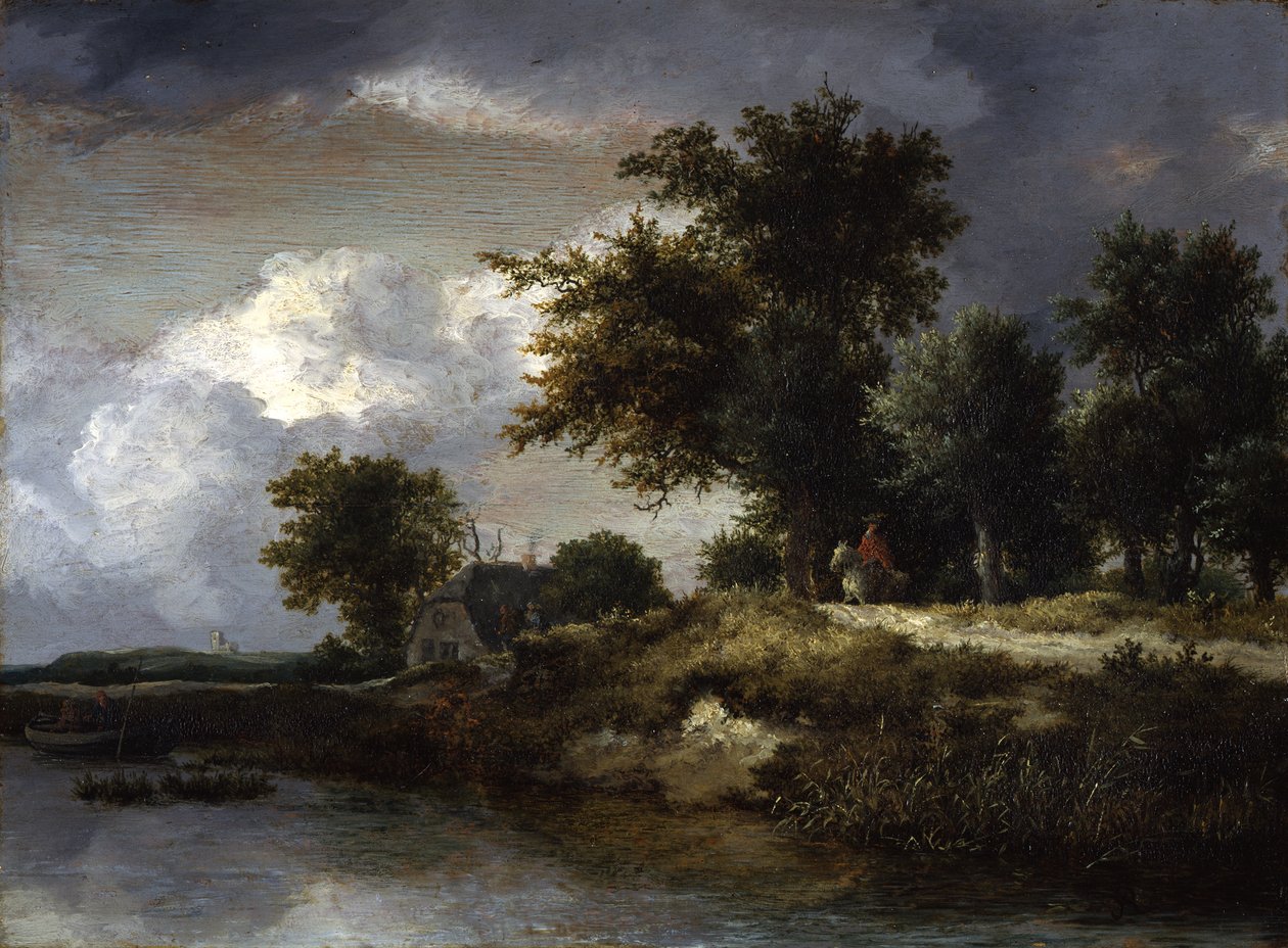 En skovklædt flodbred af Jacob van Ruisdael
