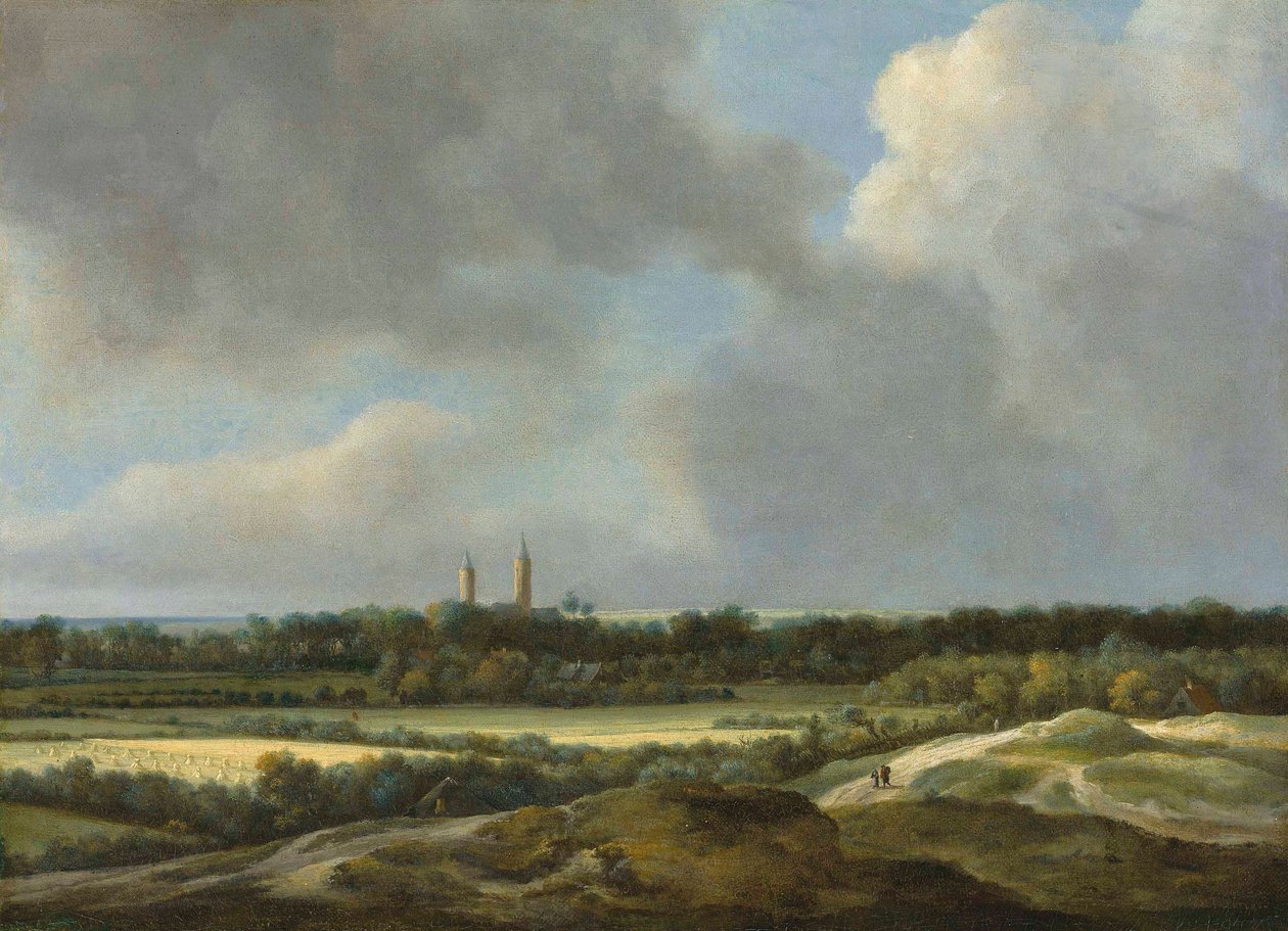 Et vidtstrakt landskab med kornmarker, Heemstede bagved af Jacob van Ruisdael