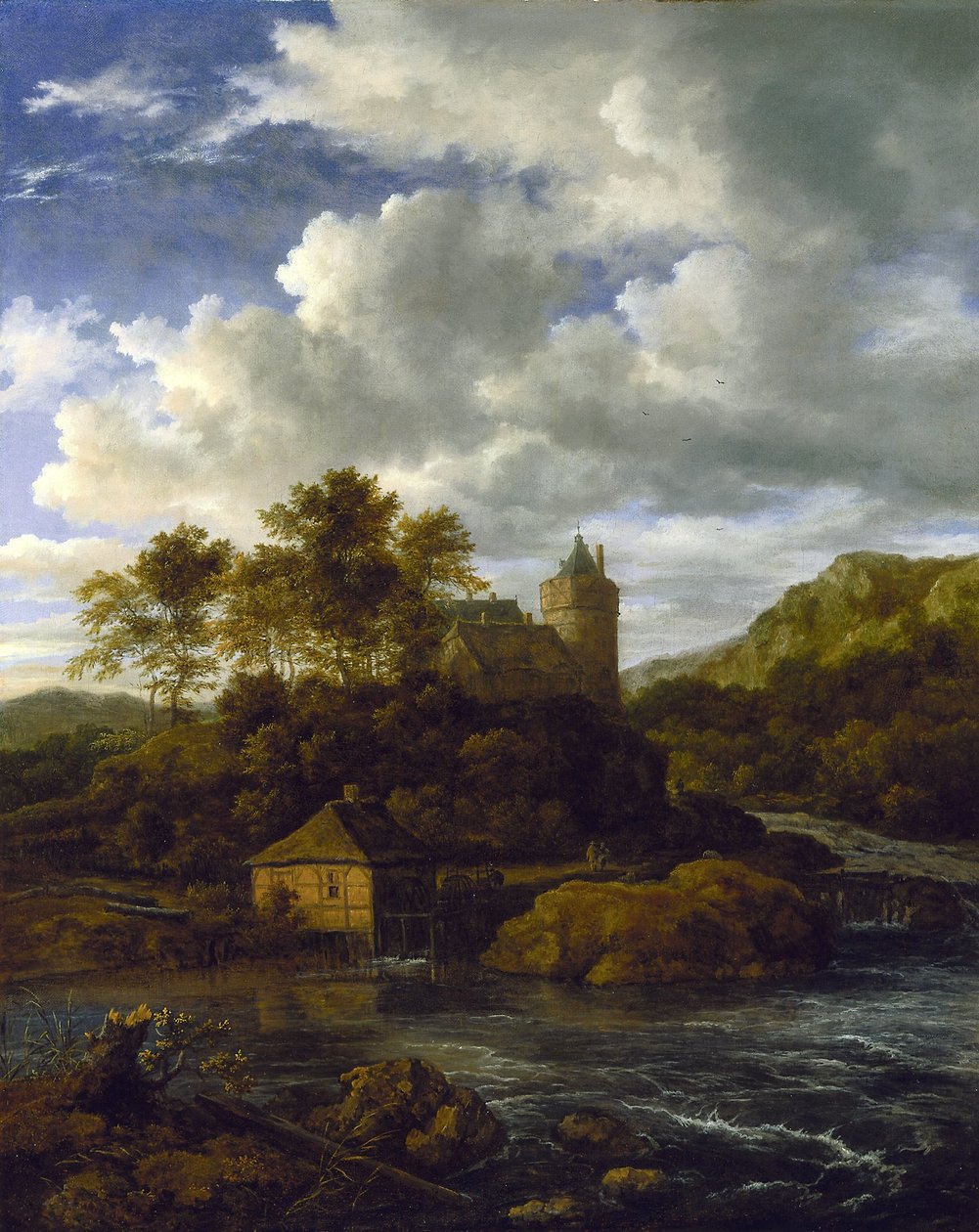 Slot og vandmølle ved en flod af Jacob van Ruisdael