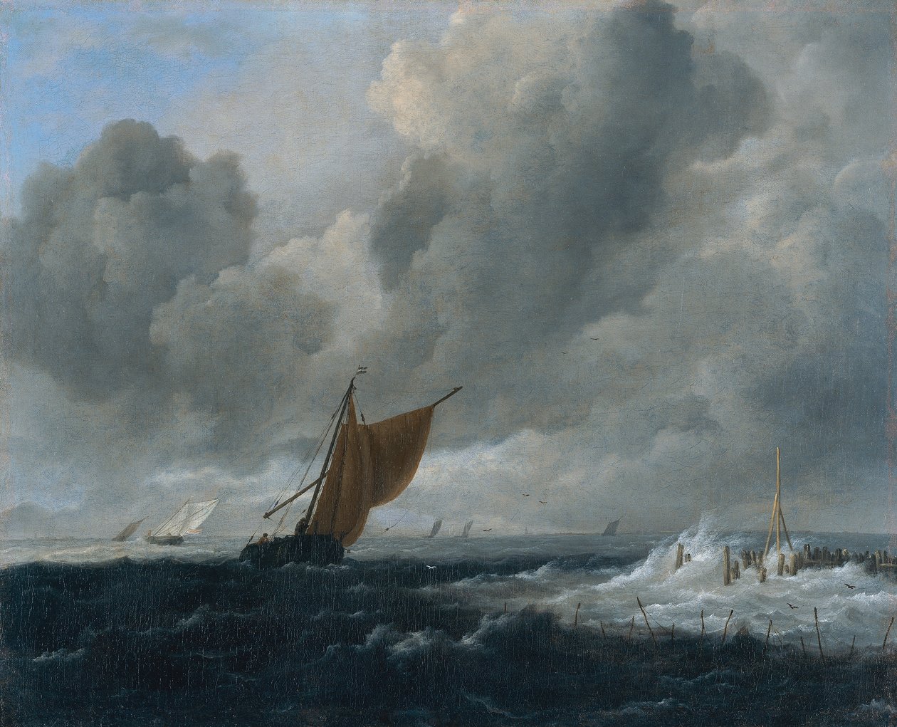 Hollandsk: Stormfuldt hav med sejlskibe Stormfuldt hav med sejlskibe af Jacob van Ruisdael