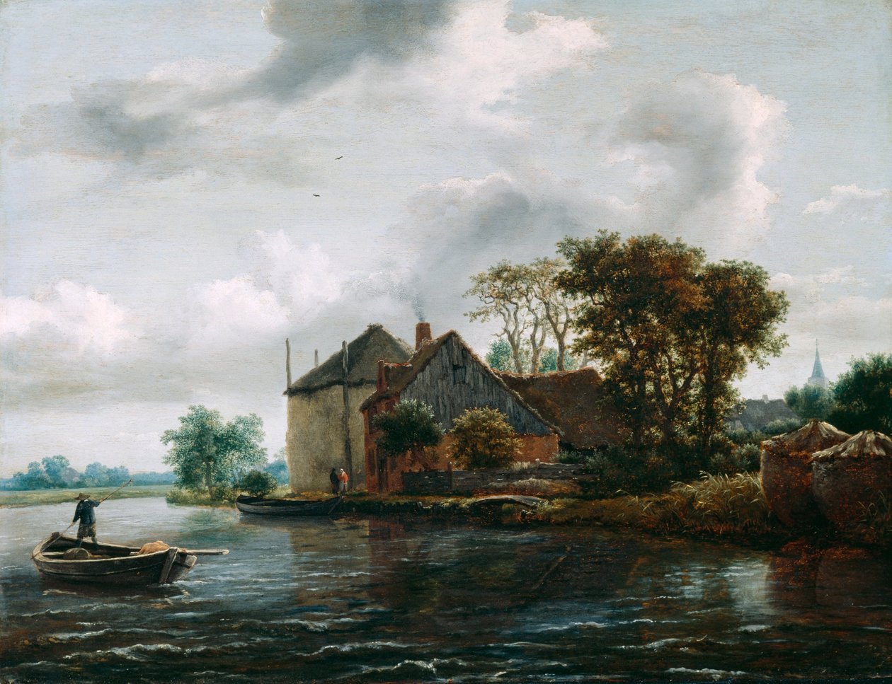 Gård og hayrick ved en flod af Jacob van Ruisdael