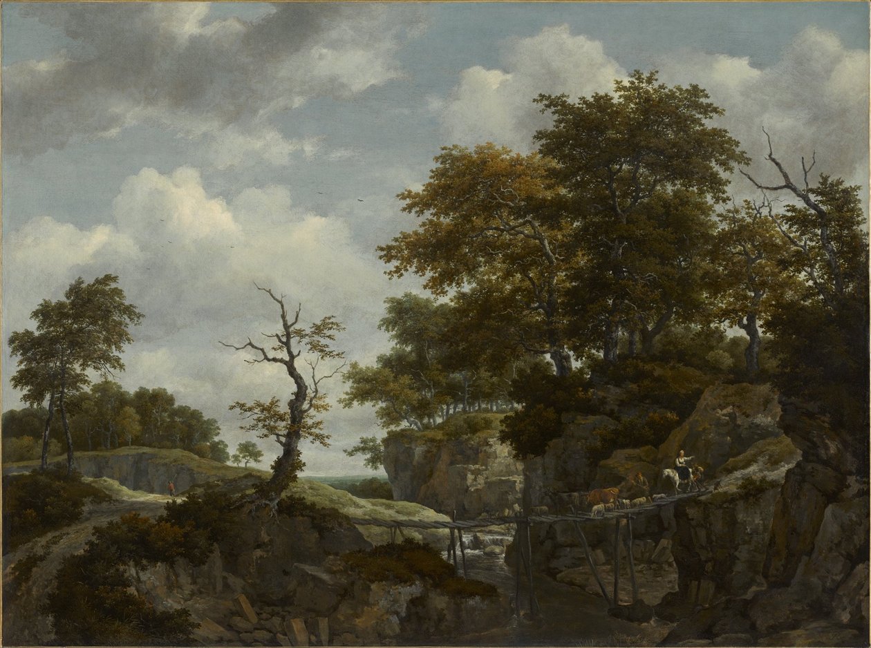Landskab med bro, kvæg og figurer af Jacob van Ruisdael