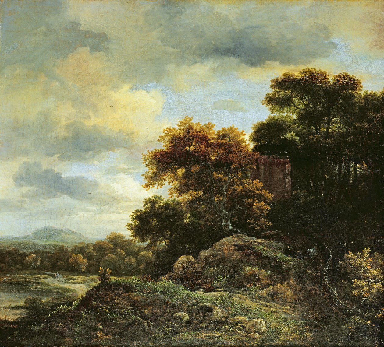 Landskab med skovklædt bakke af Jacob van Ruisdael