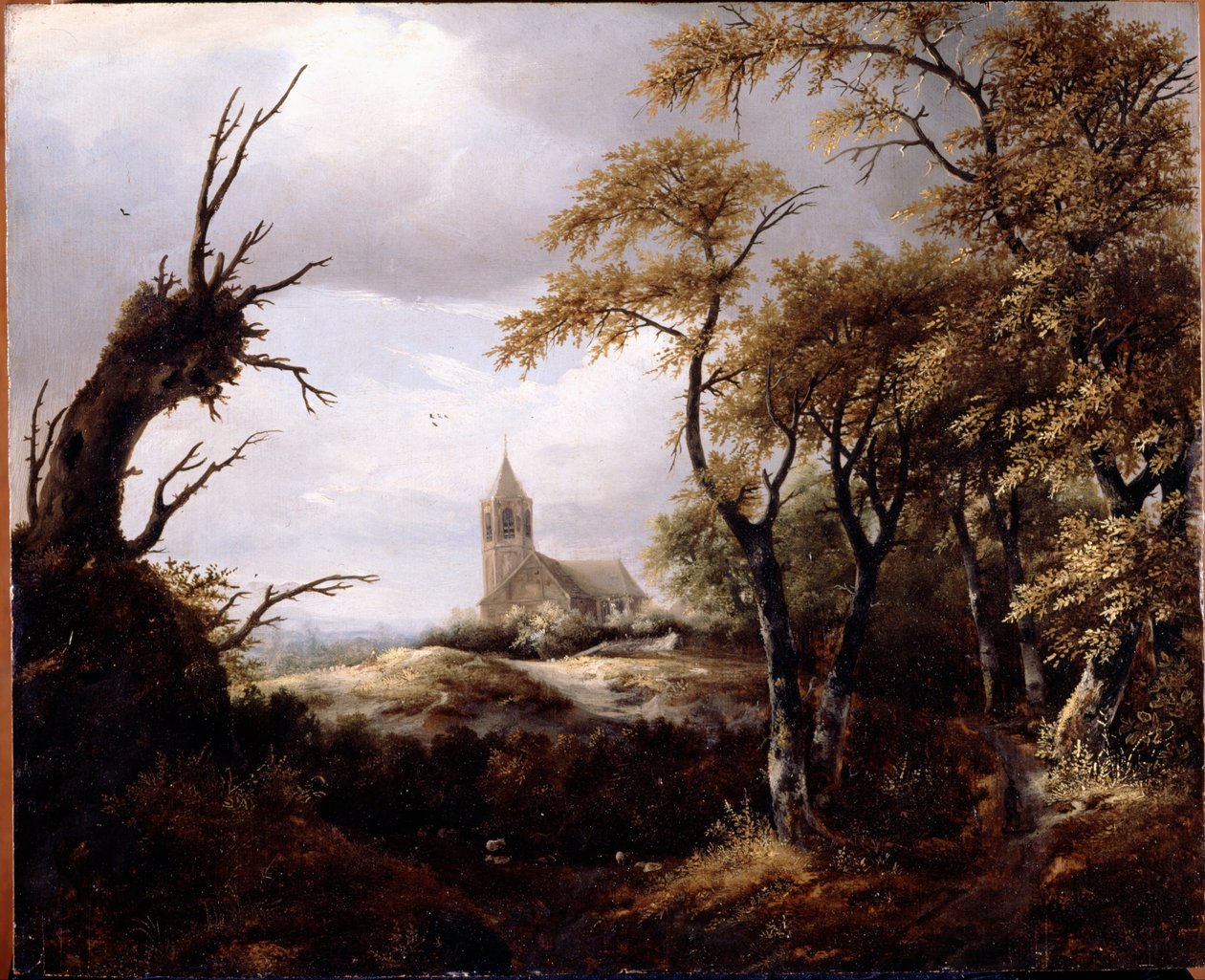 Landskab med en kirke af Jacob van Ruisdael