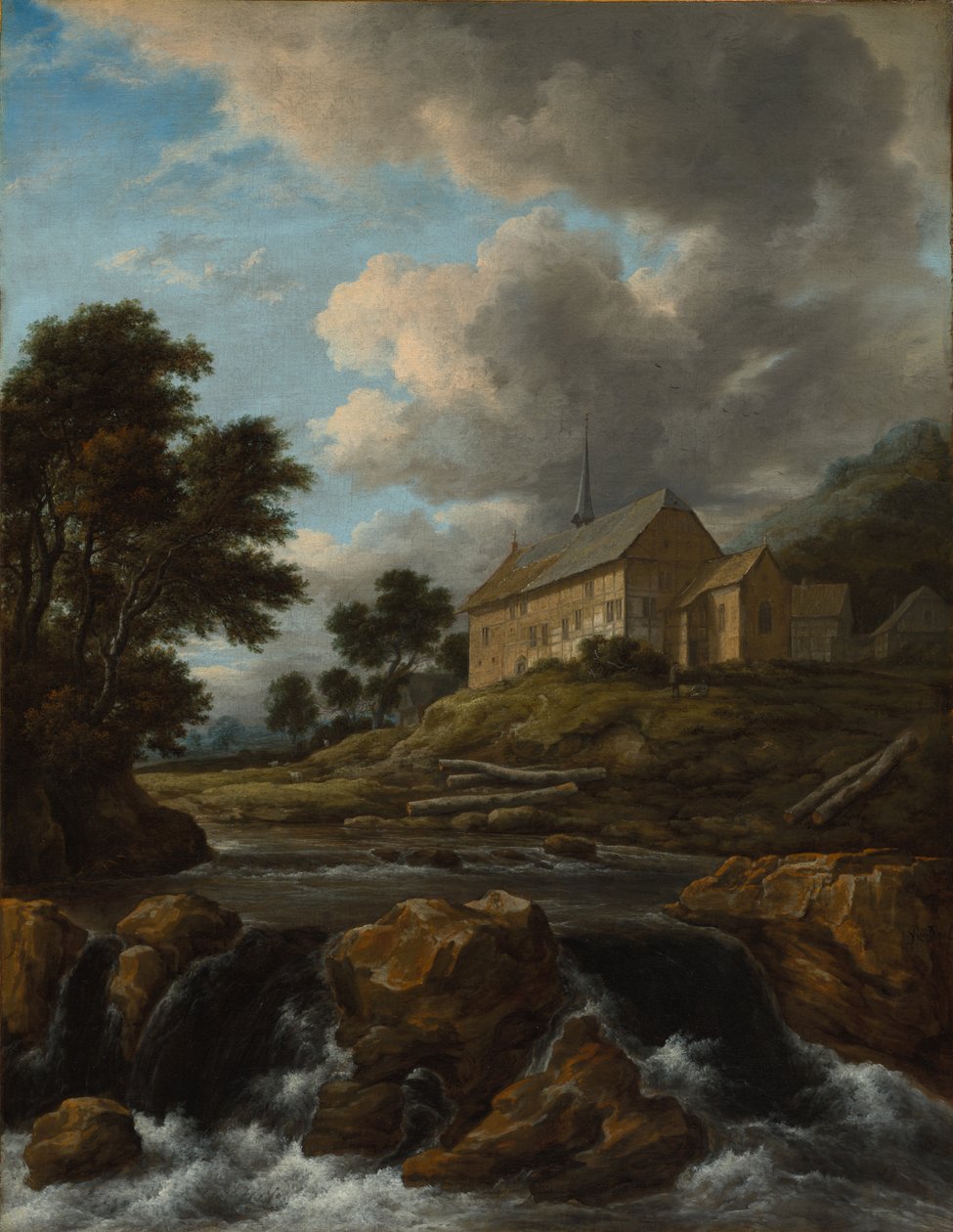 Landskab med en kirke ved en torrent, ca. 1670. af Jacob van Ruisdael