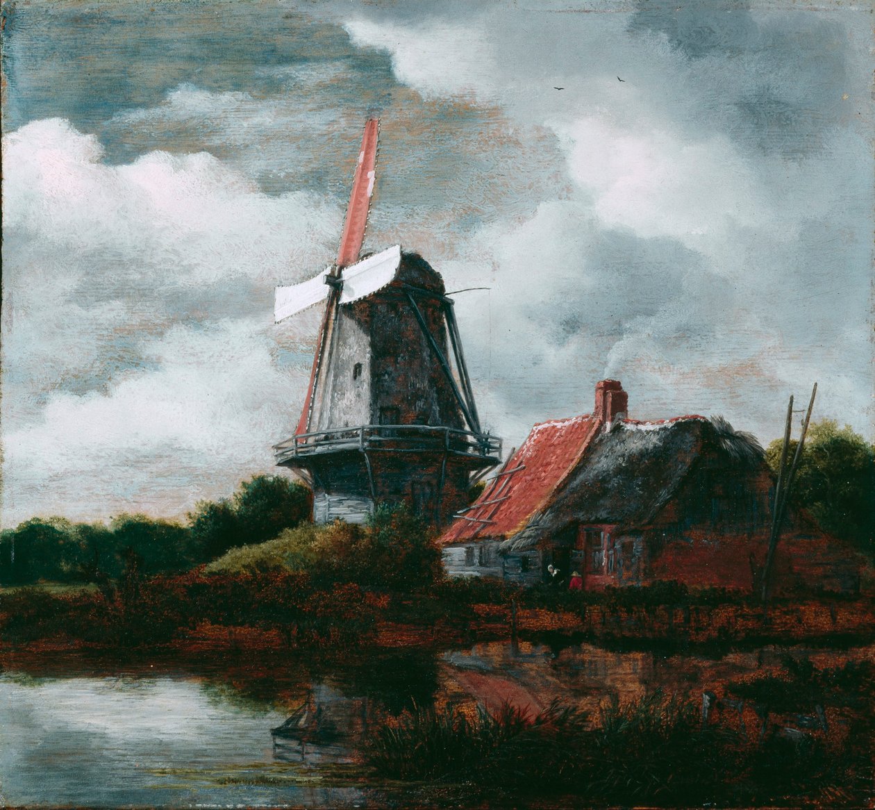 Landskab med bondegård og vindmølle af Jacob van Ruisdael