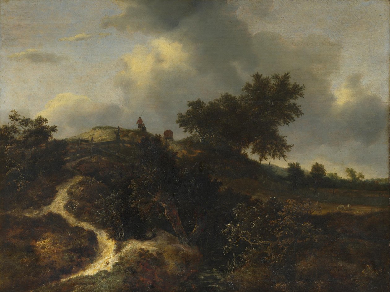 Sandbakker bevokset med træer af Jacob van Ruisdael
