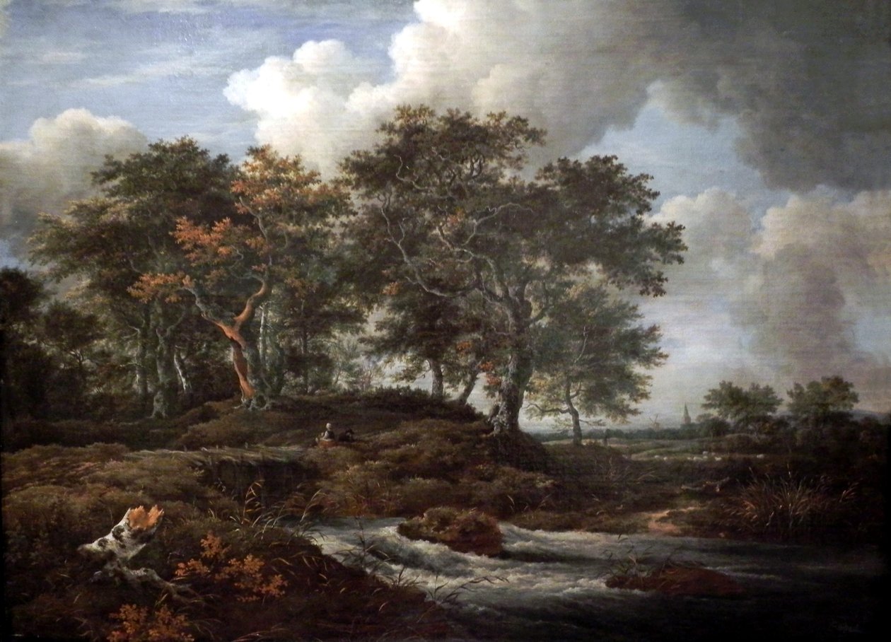 Bjergstrøm med egetræer af Jacob van Ruisdael