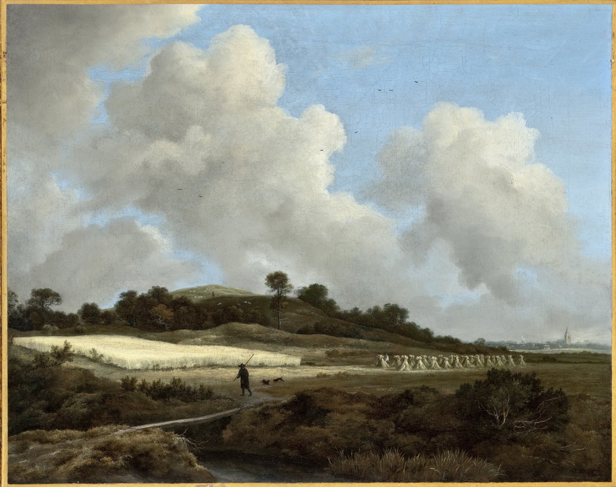 Udsigt over kornmarker med en fjern by af Jacob van Ruisdael