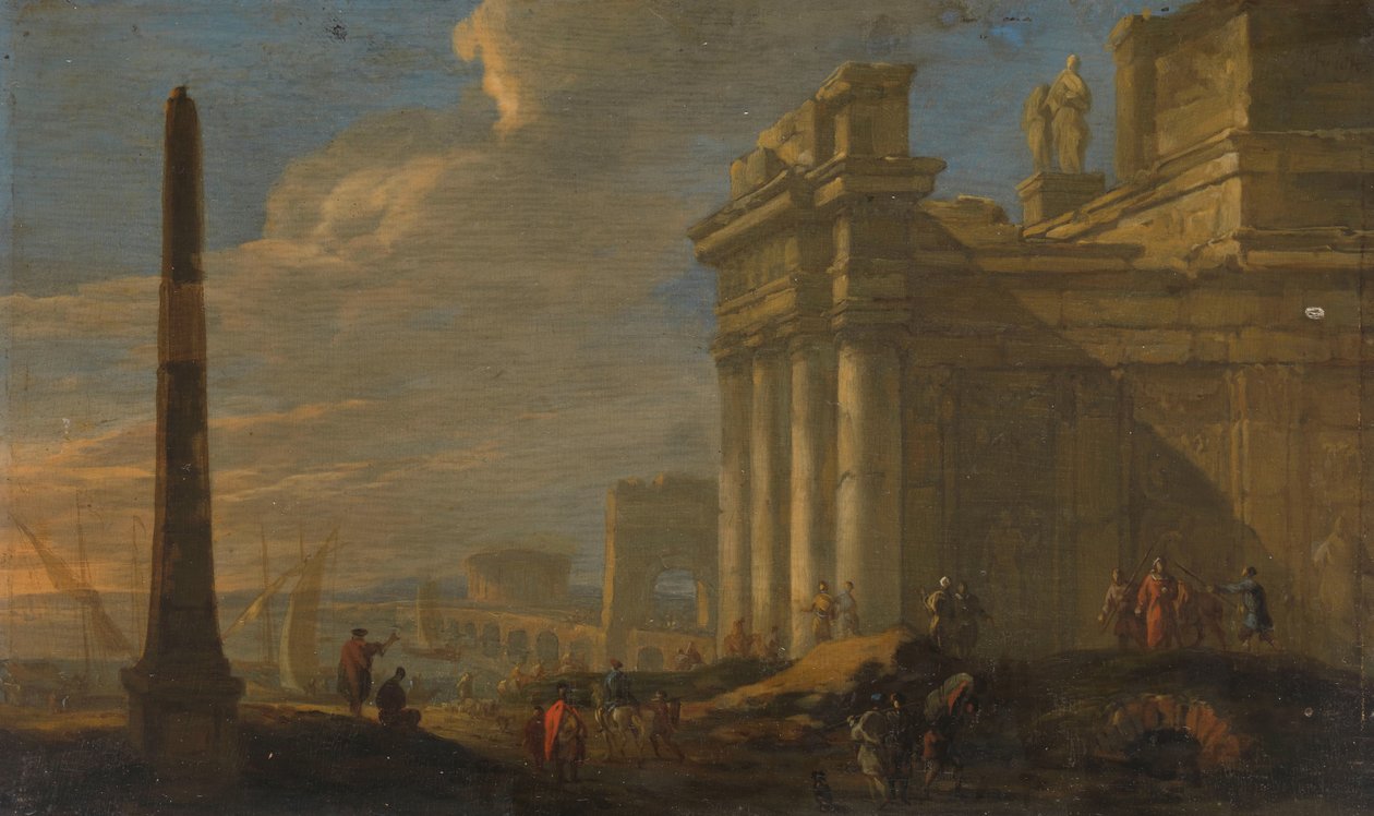 Italiensk havneudsigt af Jacob van der Ulft (signed by artist)