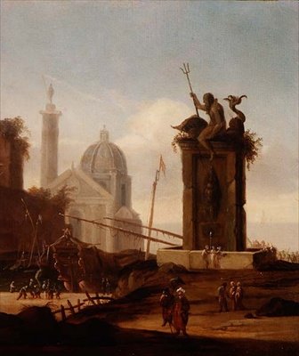 En italiensk capriccio i en middelhavshavn af Jacob van der Ulft