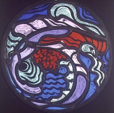 Abstrakt komposition, medaljon (farvet glas) af Jacoba van Heemskerck