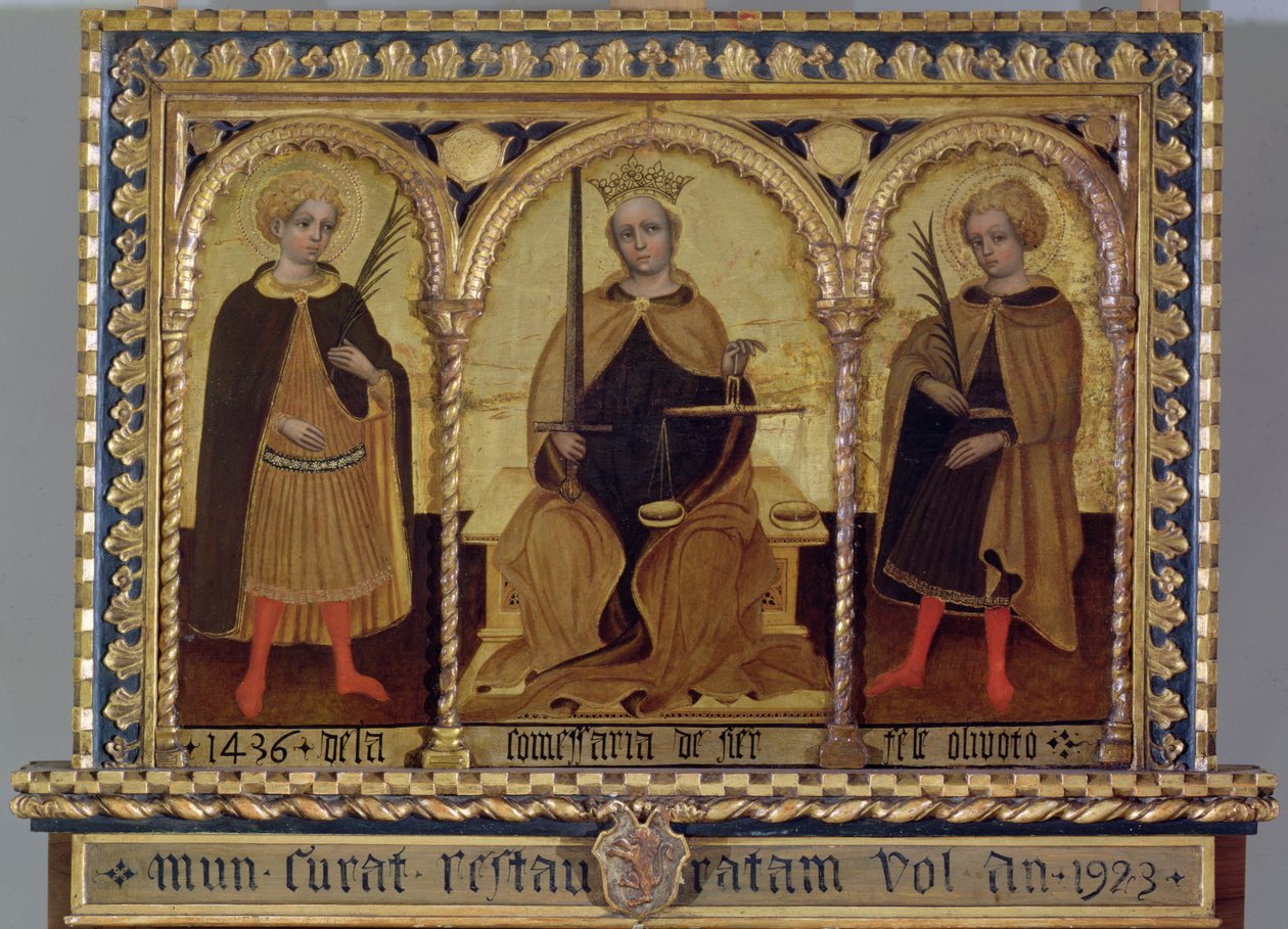 Retfærdighed mellem St. Felix og St. Fortunato af Jacobello del (attr. to) Fiore